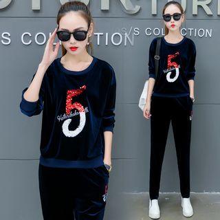 Set: Sequined Velvet Pullover + Sweatpants