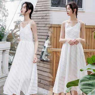 Spaghetti Strap Maxi Feather A-line Dress