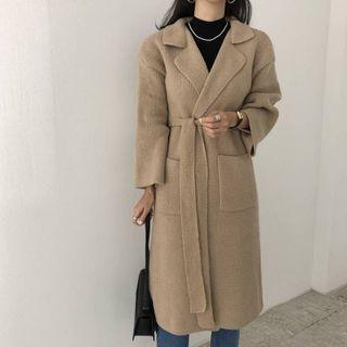 Long Sleeve Plain Lace-up Coat
