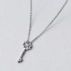 925 Sterling Sliver Rhinestone Lucky Clover Key Necklace