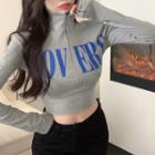 Long-sleeve Lettering Half-zip Cropped T-shirt
