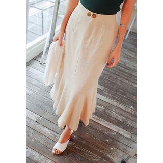Band-waist Ruffle-hem Maxi Skirt