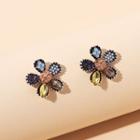 Rhinestone Flower Stud Earring 1 Pair - Blue & Orange & Yellow - One Size