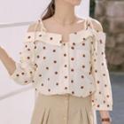 3/4-sleeve Cold Shoulder Dotted Top