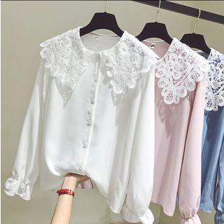 Plain Cutout Lace Blouse