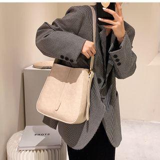 Faux Croc Grain Shoulder Bucket Bag