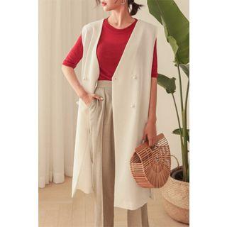 Faux-pearl Slit-side Vest