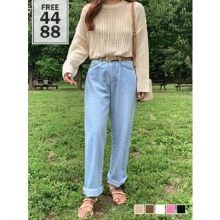 Drop-shoulder Sheer Rib-knit Top