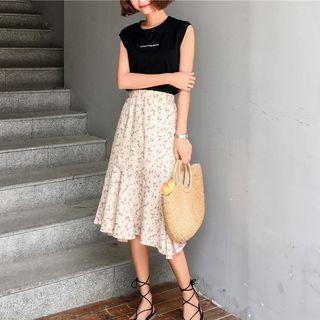 Plain Sleeveless Top / Floral Midi Skirt