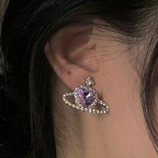 Rhinestone Heart Stud Earring 1845a - 1 Pair - Purple Gemstone Earring - Silver - One Size