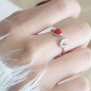 925 Sterling Silver Rhinestone Heart Love U Open Ring As Shown In Figure - One Size