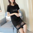 Lettering Mesh Panel Short-sleeve T-shirt Dress