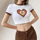 Short Sleeve Heart Print Cropped Top