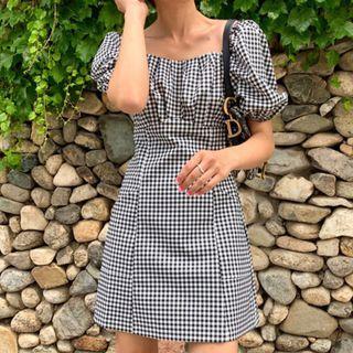 Off-shoulder Check Mini Dress