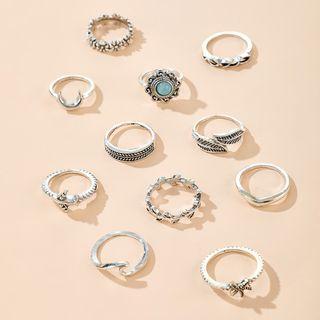 Set Of 12: Alloy Ring (assorted Designs) 14570 - Silver - One Size