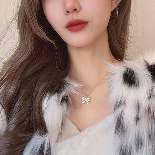 Bow Rhinestone Pendant Necklace X378 - Gold - One Size