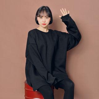Round-neck Loose-fit Fleece-lined Pullover