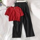 Short-sleeve Cropped T-shirt / High-waist Dress Pants