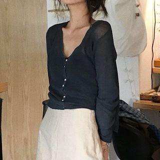 V-neck Cardigan Navy Blue - One Size