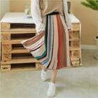 Accordion-pleat Multicolor Midi Skirt Beige - One Size
