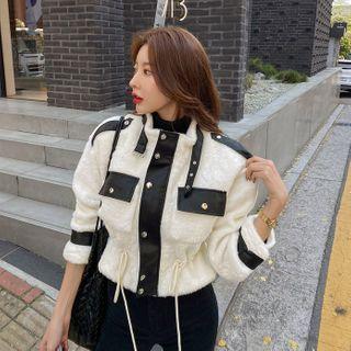 Pleather-trim Eco-fur Military Jacket