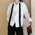Long-sleeve Contrast Trim Shirt With Tie