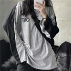 Color Block Long-sleeve T-shirt Gray & Black - One Size