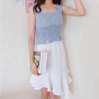 Plaid Tank Top / Plain Flared Skirt