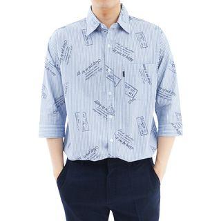 Plus Size Letter-printed Striped Shirt