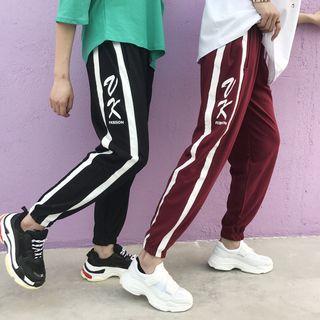 Lettering Contrast Trim Jogger Pants