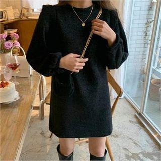 Set: Puff-shoulder Mini Knit Dress + Cross Bag