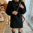 Set: Puff-shoulder Mini Knit Dress + Cross Bag