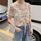 Floral Short-sleeve Blouse Tangerine - One Size