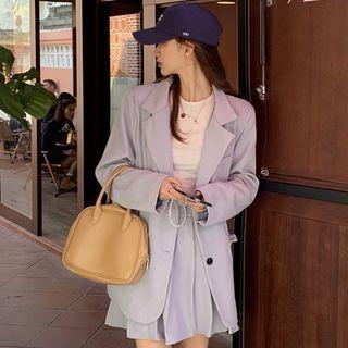 Plain Single-breasted Blazer / Mini Pleated Skirt