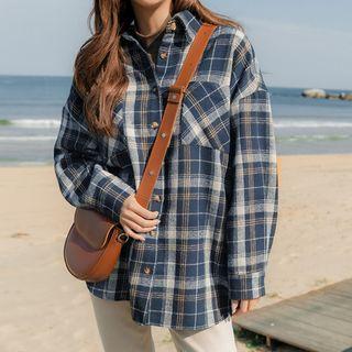 Dual-pocket Oversize Plaid Shirt