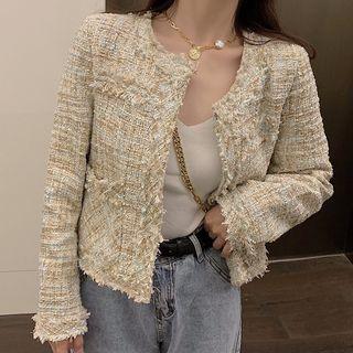 Cropped Tweed Jacket / Striped Long-sleeve T-shirt