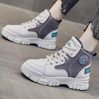 Fleece-lined High-top Faux Leather Sneakers