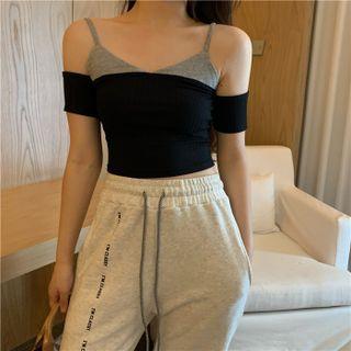 Mock Two-piece Spaghetti Strap Two Tone Dress