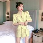Short-sleeve Mini Coat Dress Lemon Yellow - One Size
