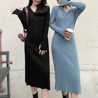 Hooded Knit Midi A-line Dress
