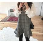 Long-sleeve Plaid Panel Shift Dress