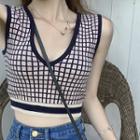 Checker Cropped Knit Top Checker - Pink - One Size