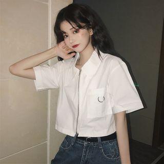 Short-sleeve Plain Zipped Shirt