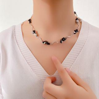 Faux Gemstone Wavy Alloy Choker 1 Pc - Black & White - One Size