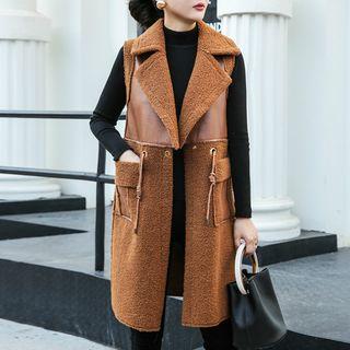 Sleeveless Faux Leather Panel Coat
