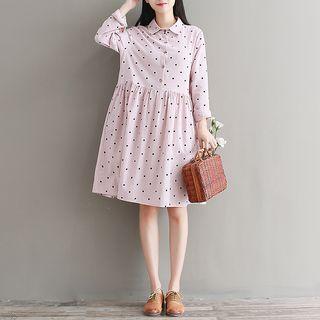 Long-sleeve Dotted Linen Dress