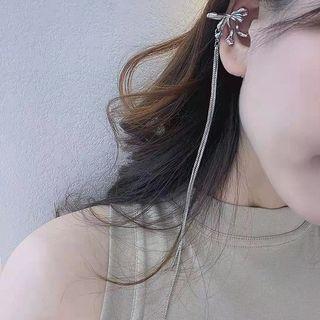 Bow Rhinestone Asymmetrical Alloy Cuff Earring 1 Pc - Left Ear - Silver - One Size