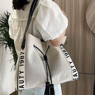 Lettering Panel Contrast Strap Tote Bag