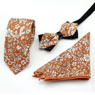 Set Of 3: Printed Neck Tie + Bow Tie + Pocket Square Mz-25 - One Size