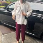 3/4-sleeve Button-detail Shirt/ Cropped Harem Pants